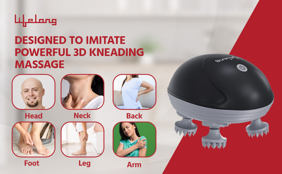 Lifelong Rechargeable Electric Head & Scalp Kneading Massager-4 Speed Modes-Handheld Portable Head Massager for Hair Growth-Stumbit Health